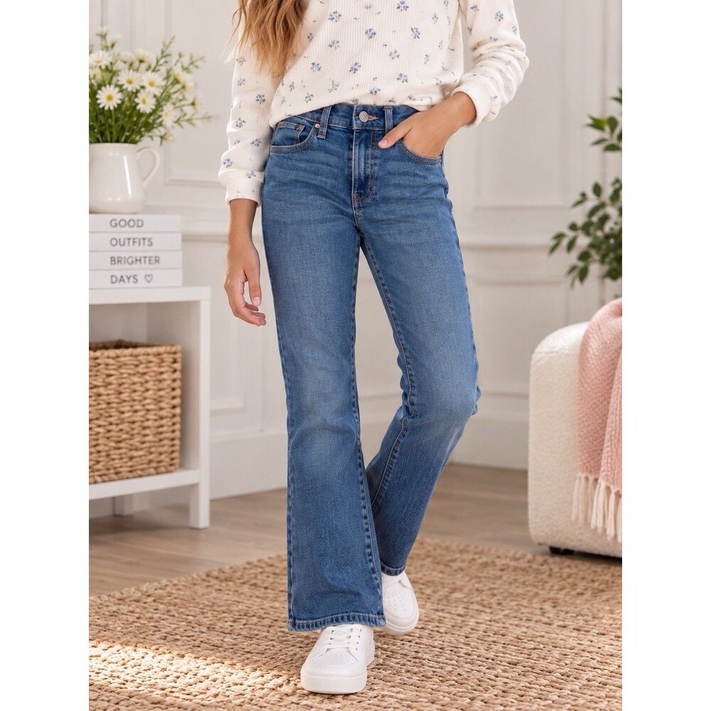 Old Navy Girls Jeans Size 14 High Rise Flare Built-In Tough Medium Wash Denim